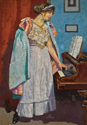 Zina Ogilvie, the artist's wife, at the piano by Malcolm Drummond Oil Painting