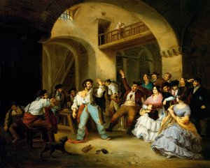 A Drunkard at an Inn by Manuel Cabral Aguado Bejarano Oil Painting