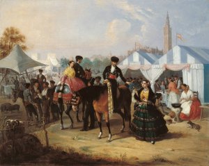 At the Seville Fair by Manuel Cabral Aguado Bejarano Oil Painting