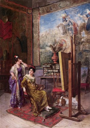In the Artist's Studio by Manuel Cabral Aguado-Bejarano Oil Painting