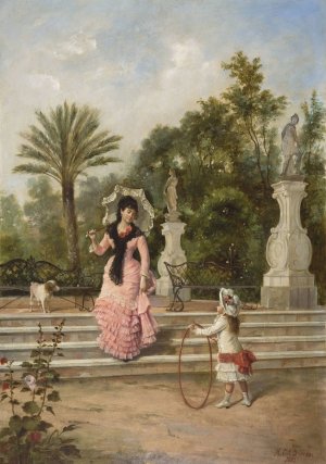 Playing in the Park by Manuel Cabral Aguado Bejarano Oil Painting