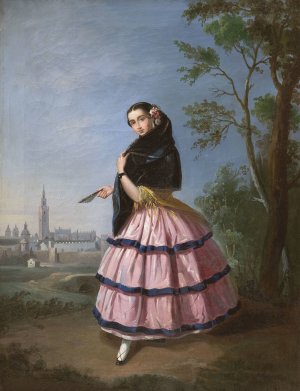 Seville Maja Oil painting by Manuel Cabral Aguado Bejarano