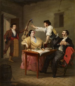 Singing at the Table by Manuel Cabral Aguado Bejarano Oil Painting