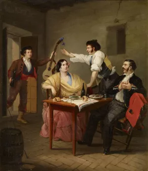Singing at the Table by Manuel Cabral Aguado Bejarano Oil Painting