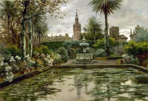 A Garden in Seville by Manuel Garcia y Rodriguez Oil Painting