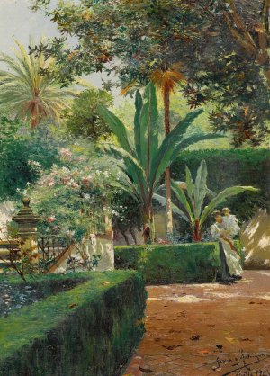 A Garden In Seville by Manuel Garcia y Rodriguez Oil Painting