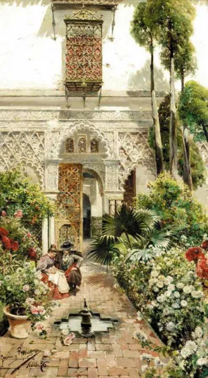 A Garden in Seville by Manuel Garcia y Rodriguez Oil Painting