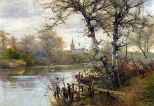 A River Landscape with Seville Beyond by Manuel Garcia y Rodriguez Oil Painting