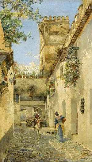 A Sevilian Alley by Manuel Garcia y Rodriguez Oil Painting