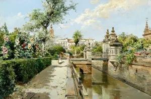 A Seville Garden by Manuel Garcia y Rodriguez Oil Painting