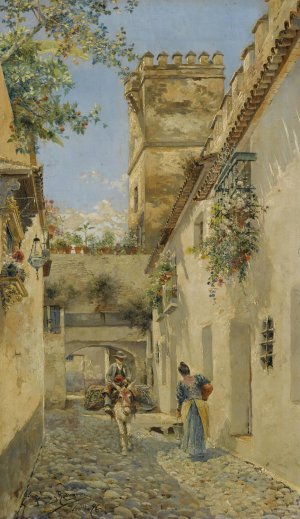 A Sevillian Alley by Manuel Garcia y Rodriguez Oil Painting