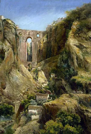 A View of the Bridge at Ronda by Manuel Garcia y Rodriguez Oil Painting