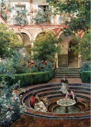 A Villa Garden by Manuel Garcia y Rodriguez Oil Painting