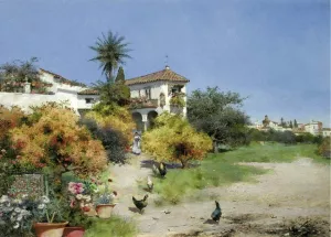 An Afternoon Stroll by Manuel Garcia y Rodriguez Oil Painting