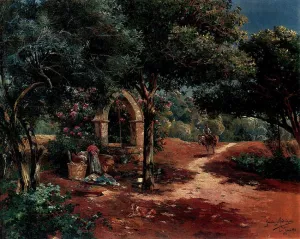 At the Well by Manuel Garcia y Rodriguez Oil Painting