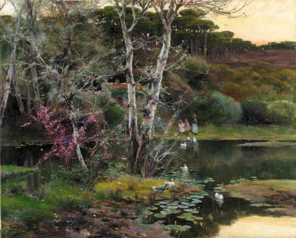 Main Product Photo of By The Lake Painting by Manuel Garcia y Rodriguez