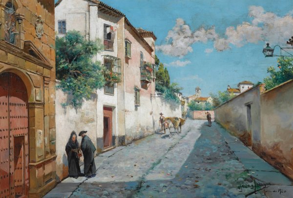 Calle En Granada  by Manuel Garcia y Rodriguez - Hand-Painted Oil Painting Reproduction
