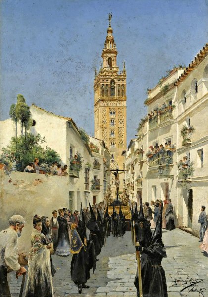 Eeaster Procession in Mateos Gago Street, Seville