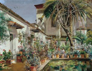 First Atrium of Santa Paula Convent, Seville by Manuel Garcia y Rodriguez Oil Painting