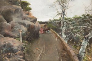 Hilly pilgrim trail by Manuel Garcia y Rodriguez Oil Painting