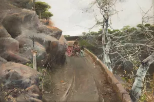 Hilly pilgrim trail by Manuel Garcia y Rodriguez Oil Painting