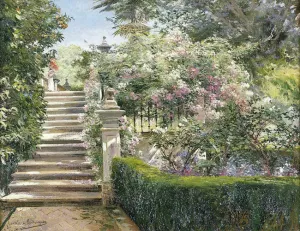 In the Gardens of the Royal Alcazar, Seville, Spain Oil Painting by Manuel Garcia y Rodriguez - Best Seller