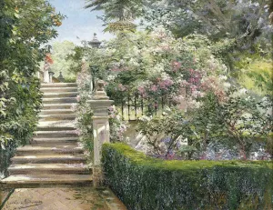 In the Gardens of the Royal Alcazar, Seville, Spain painting by Manuel Garcia y Rodriguez