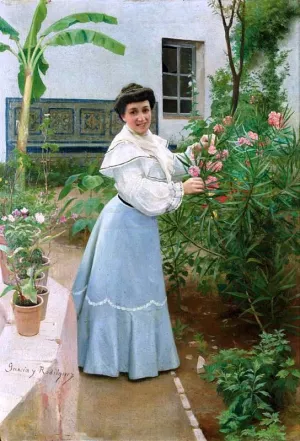 In the Patio by Manuel Garcia y Rodriguez - Oil Painting Reproduction