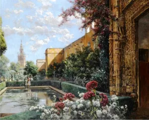 Murillo Gardens, Seville painting by Manuel Garcia y Rodriguez