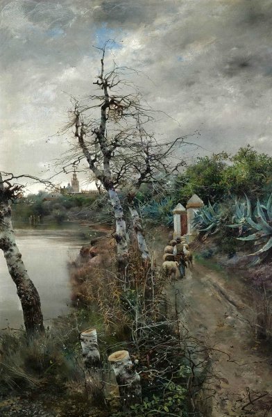 On the Road to Seville by Manuel Garcia y Rodriguez - Hand-Painted Oil Painting Reproduction