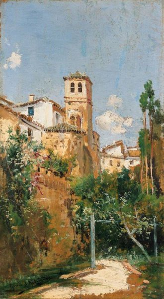 Main Product Photo of Scorcio di Paese Painting by Manuel Garcia y Rodriguez