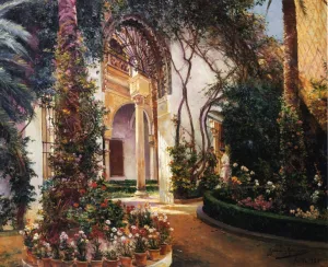 Seville Patio by Manuel Garcia y Rodriguez Oil Painting