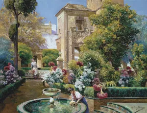 The Alcazar Gardens, Seville by Manuel Garcia y Rodriguez Oil Painting