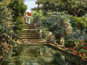 The Gardens of the Alcazar of Seville by Manuel Garcia y Rodriguez Oil Painting