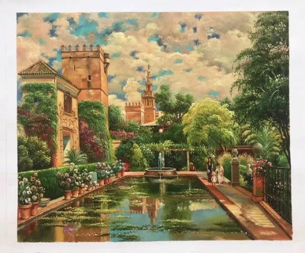 The Gardens of the Royal Alcazar, Seville painting by Manuel Garcia y Rodriguez