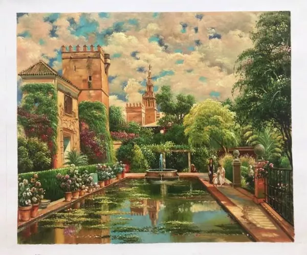 The Gardens of the Royal Alcazar, Seville by Manuel Garcia y Rodriguez - Oil Painting Reproduction