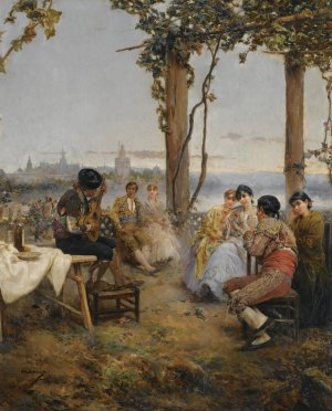 An afternoon's amusements, Seville by Manuel Ramirez Ibanez Oil Painting