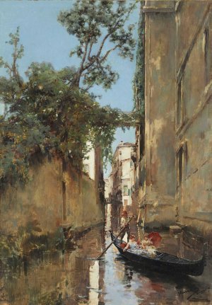 Ladies In A Gondola, Venice Oil painting by Manuel Ramirez Ibanez