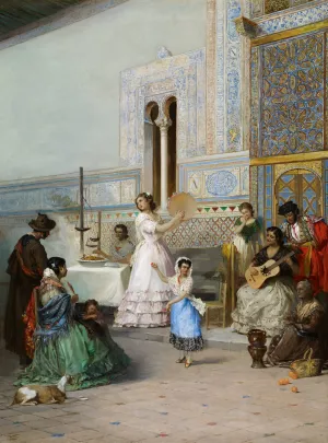Genre Scene at the Alcazar of Seville by Manuel Ussel De Guimbarda Oil Painting