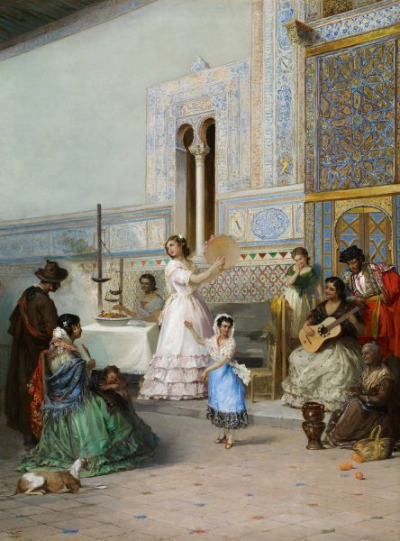 Genre Scene at the Alcazar of Seville  by Manuel Ussel De Guimbarda - Hand-Painted Oil Painting Reproduction
