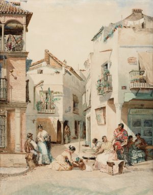 Street in Seville by Manuel Ussel De Guimbarda Oil Painting