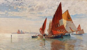 Fishermen In The Venetian Lagoon by Manuel Wielandt Oil Painting