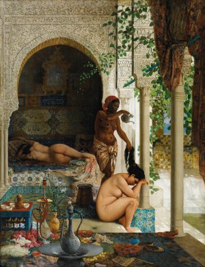 After The Bath by Marc-Alfred Chataud Oil Painting