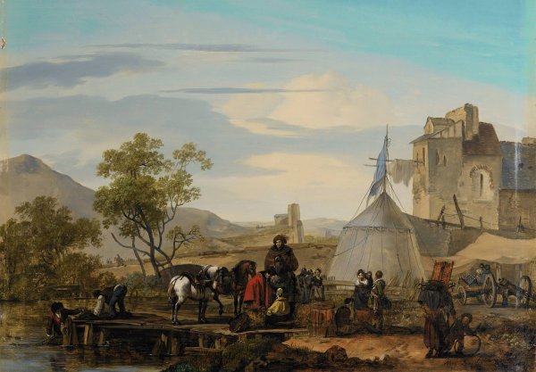 Soldier's Camp by Marc-Antoine-Michel-Hamon Duplessis - Hand-Painted Oil Painting Reproduction