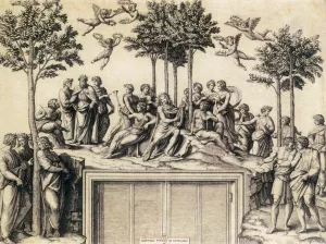 Apollo on the Parnassus painting by Marcantonio Raimondi