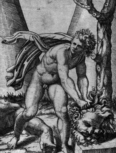 David and Goliath by Marcantonio Raimondi - Hand-Painted Oil Painting Reproduction