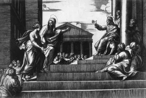 Jesus before the Temple by Marcantonio Raimondi - Oil Painting Reproduction