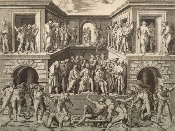 Main Product Photo of Martyrdom of St Lawrence Painting by Marcantonio Raimondi