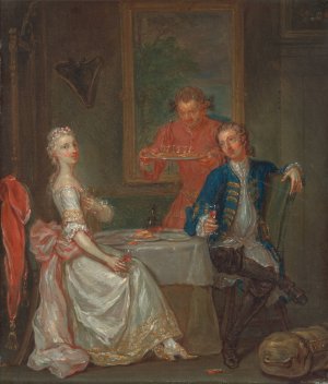 A Dinner Conversation by Marcellus Laroon The Younger Oil Painting
