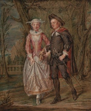 Lovers in a park by Marcellus Laroon The Younger Oil Painting